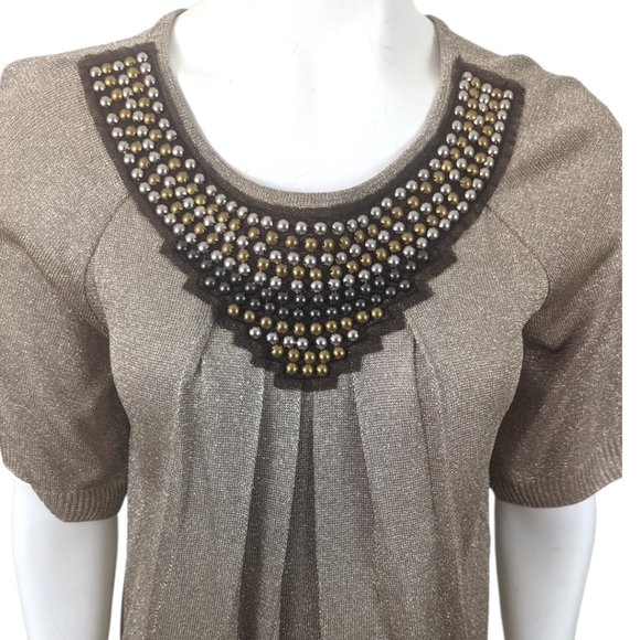 St. John Metallic Evening Blouse Top Womens Small Gold Studded Cocktail Party - Picture 2 of 12